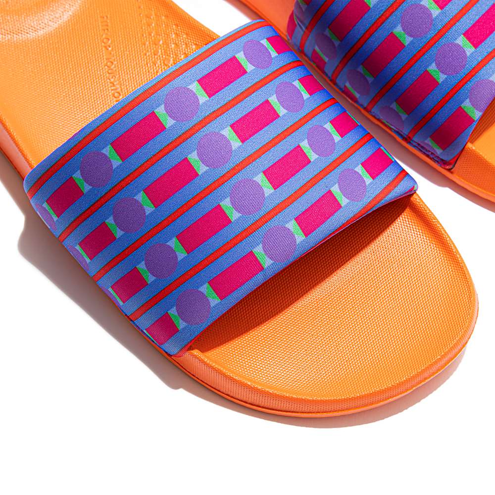 Chanclas Fitflop IQUSHION X Yinka Ilori Agua-Resistant Slides Mujer Azules | Chile-85674