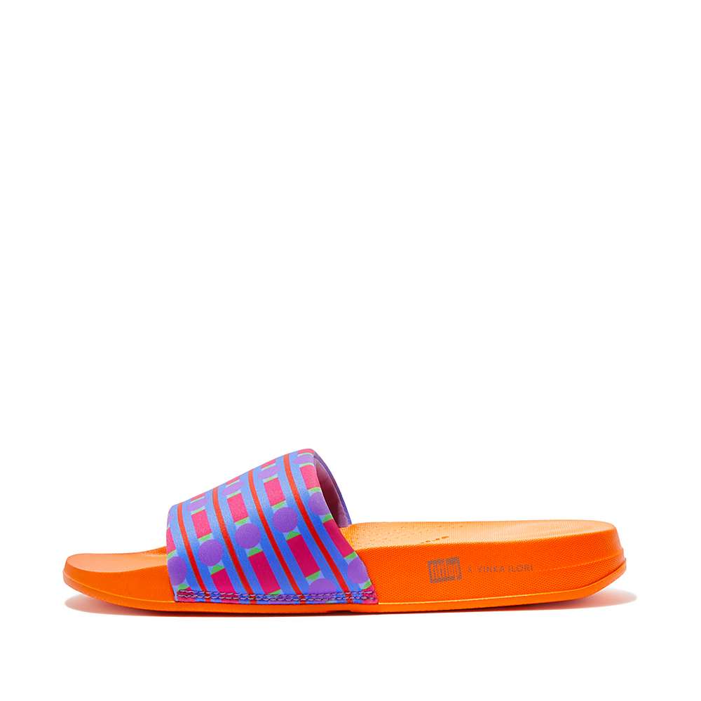 Chanclas Fitflop IQUSHION X Yinka Ilori Agua-Resistant Slides Mujer Azules | Chile-85674