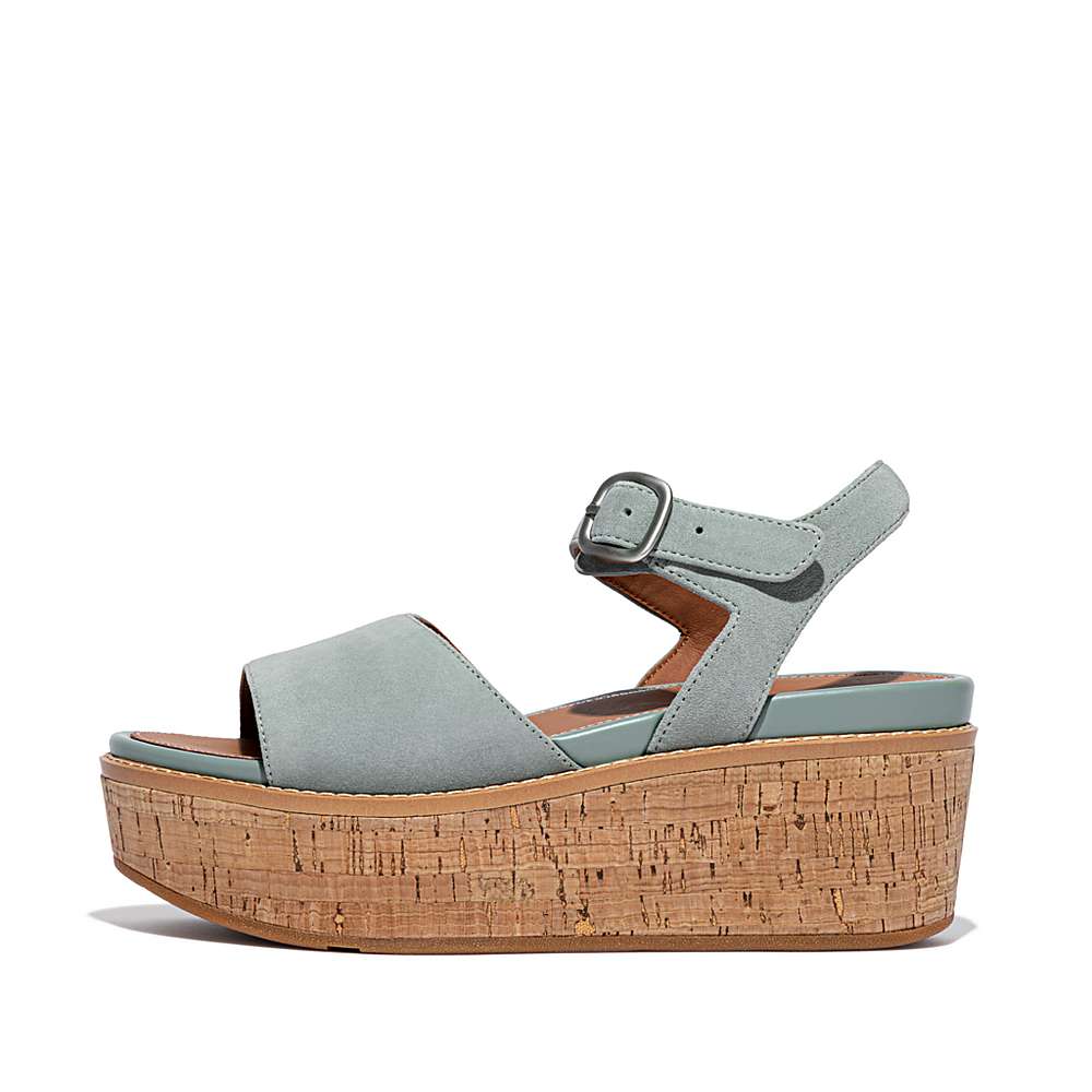 Sandalias De Cuña Fitflop ELOISE Cork-Wrap Suede Mujer Azules | Chile-17648