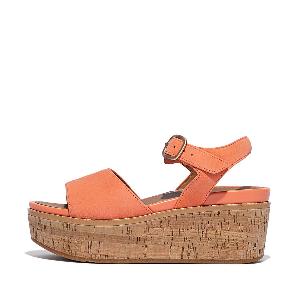 Sandalias De Cuña Fitflop ELOISE Cork-Wrap Suede Mujer Naranjas Coral | Chile-21706