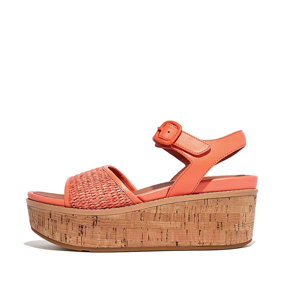 Sandalias De Cuña Fitflop ELOISE Cork-Wrap Woven Back-Strap Mujer Naranjas Coral | Chile-24856