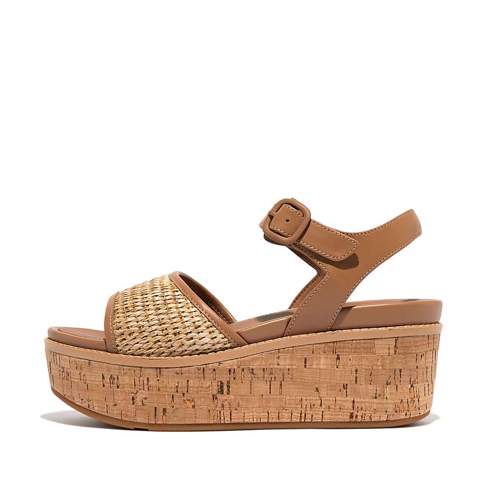 Sandalias De Cuña Fitflop ELOISE Cork-Wrap Woven Back-Strap Mujer Marrones Blancas | Chile-92681