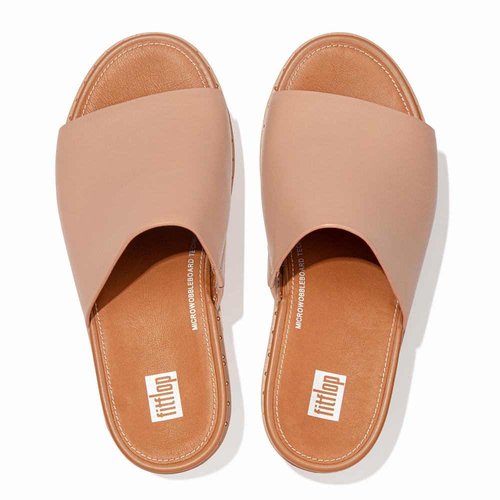 Sandalias De Cuña Fitflop ELOISE Espadrille Leather Wedge Slides Mujer Beige | Chile-06784