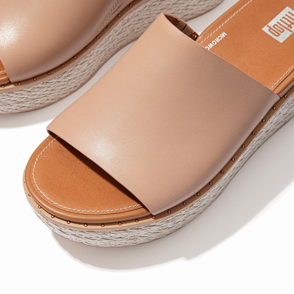 Sandalias De Cuña Fitflop ELOISE Espadrille Leather Wedge Slides Mujer Beige | Chile-06784