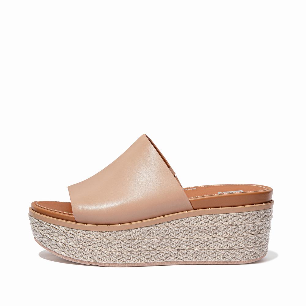 Sandalias De Cuña Fitflop ELOISE Espadrille Leather Wedge Slides Mujer Beige | Chile-06784