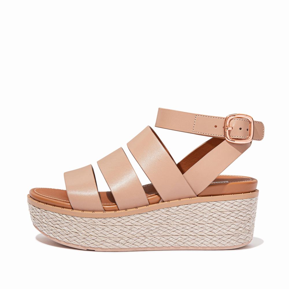 Sandalias De Cuña Fitflop ELOISE Espadrille Leather Mujer Beige | Chile-15308