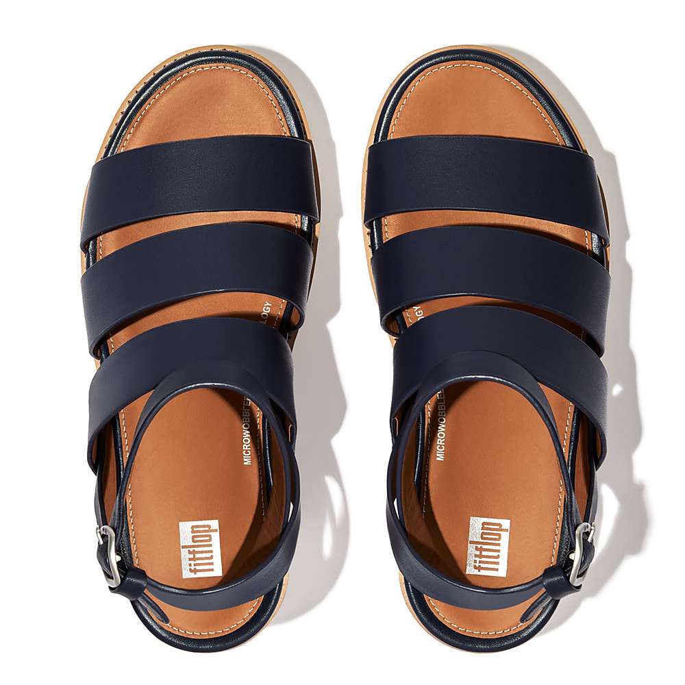 Sandalias De Cuña Fitflop ELOISE Espadrille Leather Mujer Azul Marino | Chile-29318