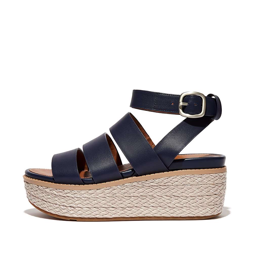 Sandalias De Cuña Fitflop ELOISE Espadrille Leather Mujer Azul Marino | Chile-29318