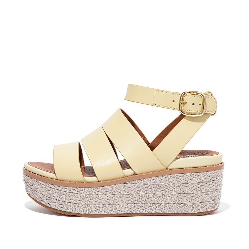 Sandalias De Cuña Fitflop ELOISE Espadrille Leather Mujer Amarillo | Chile-30824