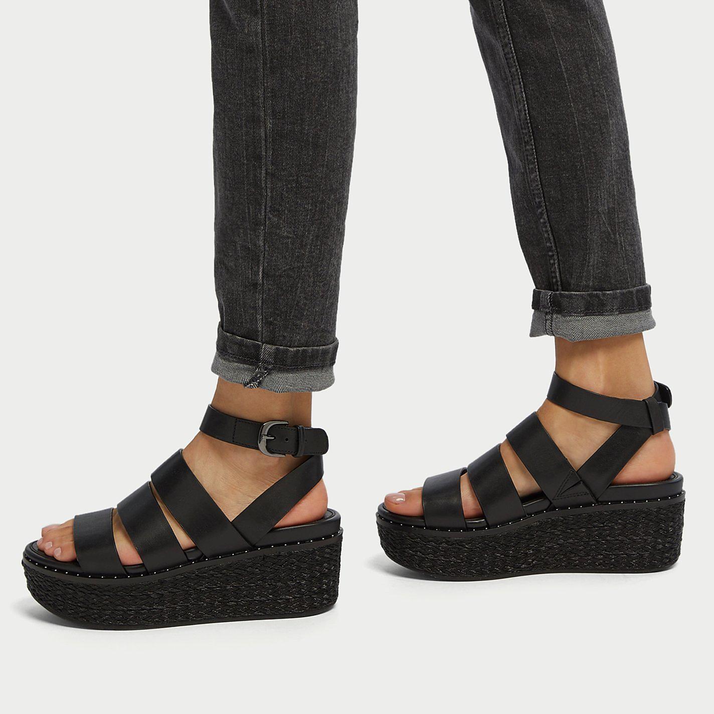 Sandalias De Cuña Fitflop ELOISE Espadrille Mujer Negras | Chile-92415