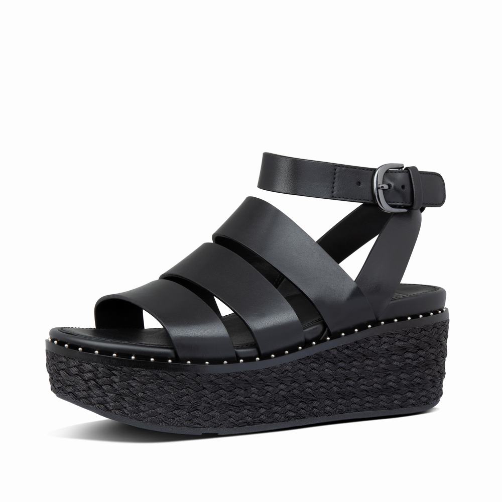 Sandalias De Cuña Fitflop ELOISE Espadrille Mujer Negras | Chile-92415