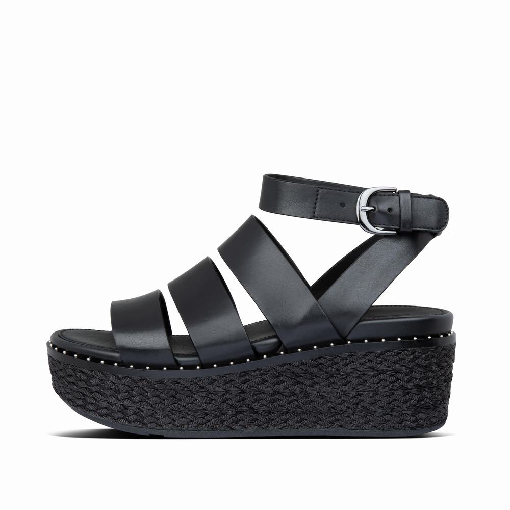 Sandalias De Cuña Fitflop ELOISE Espadrille Mujer Negras | Chile-92415