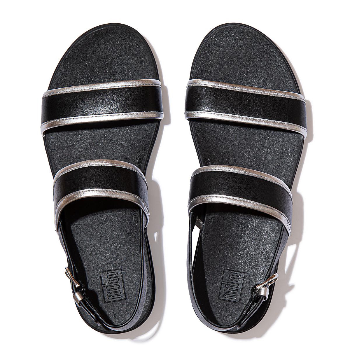 Sandalias Fitflop BARRA Metallic Back-Strap Mujer Negras | Chile-54893