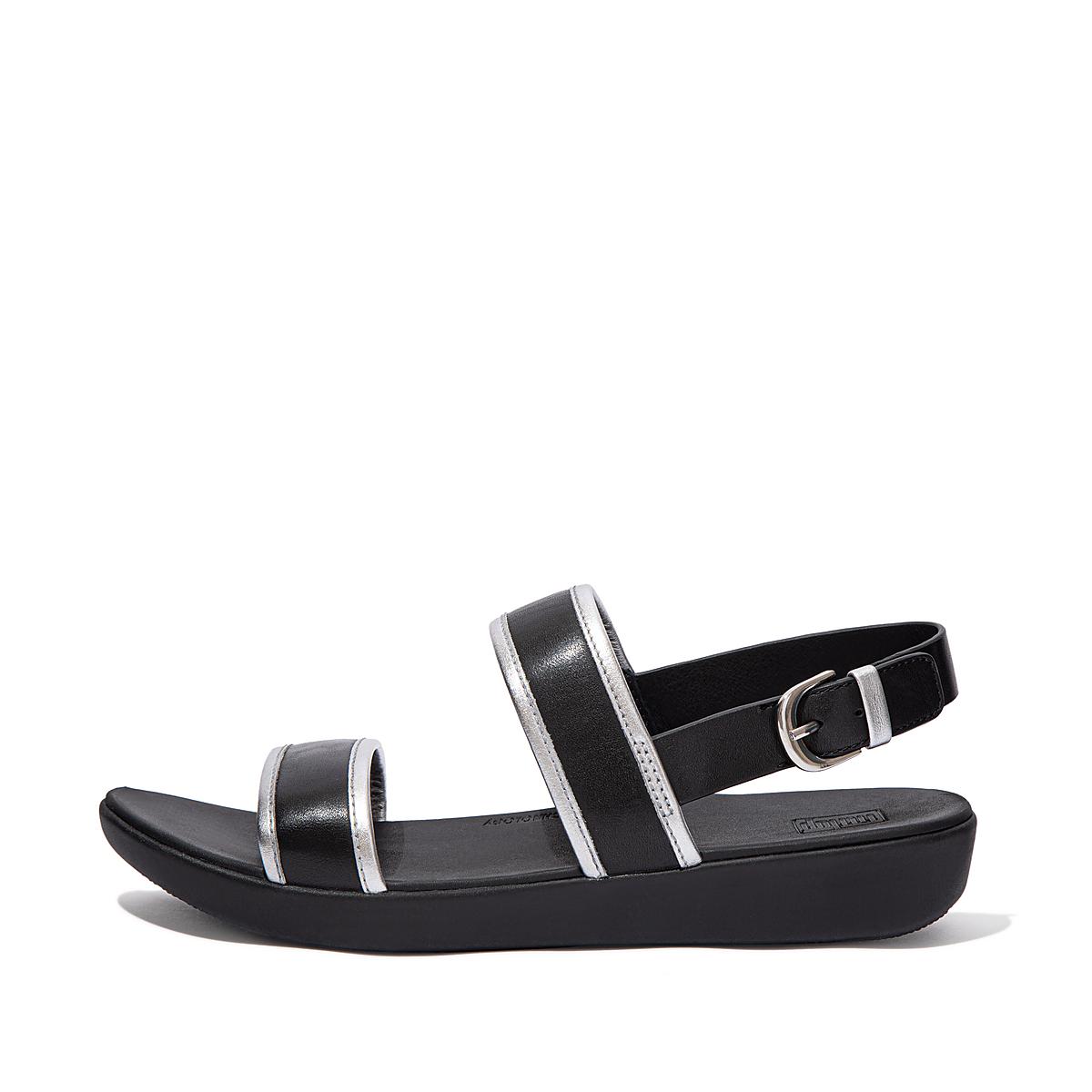 Sandalias Fitflop BARRA Metallic Back-Strap Mujer Negras | Chile-54893