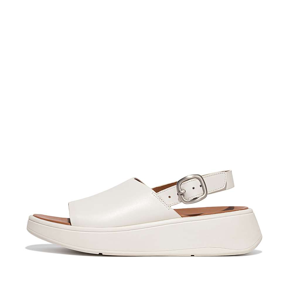 Sandalias Fitflop F-MODE Leather Flatform Back-Strap Mujer Creme | Chile-57294