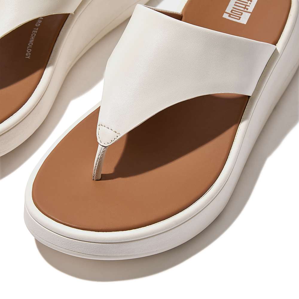 Sandalias Fitflop F-MODE Leather Flatform Toe-Post Mujer Creme | Chile-75321