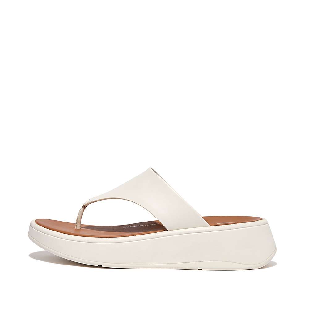 Sandalias Fitflop F-MODE Leather Flatform Toe-Post Mujer Creme | Chile-75321