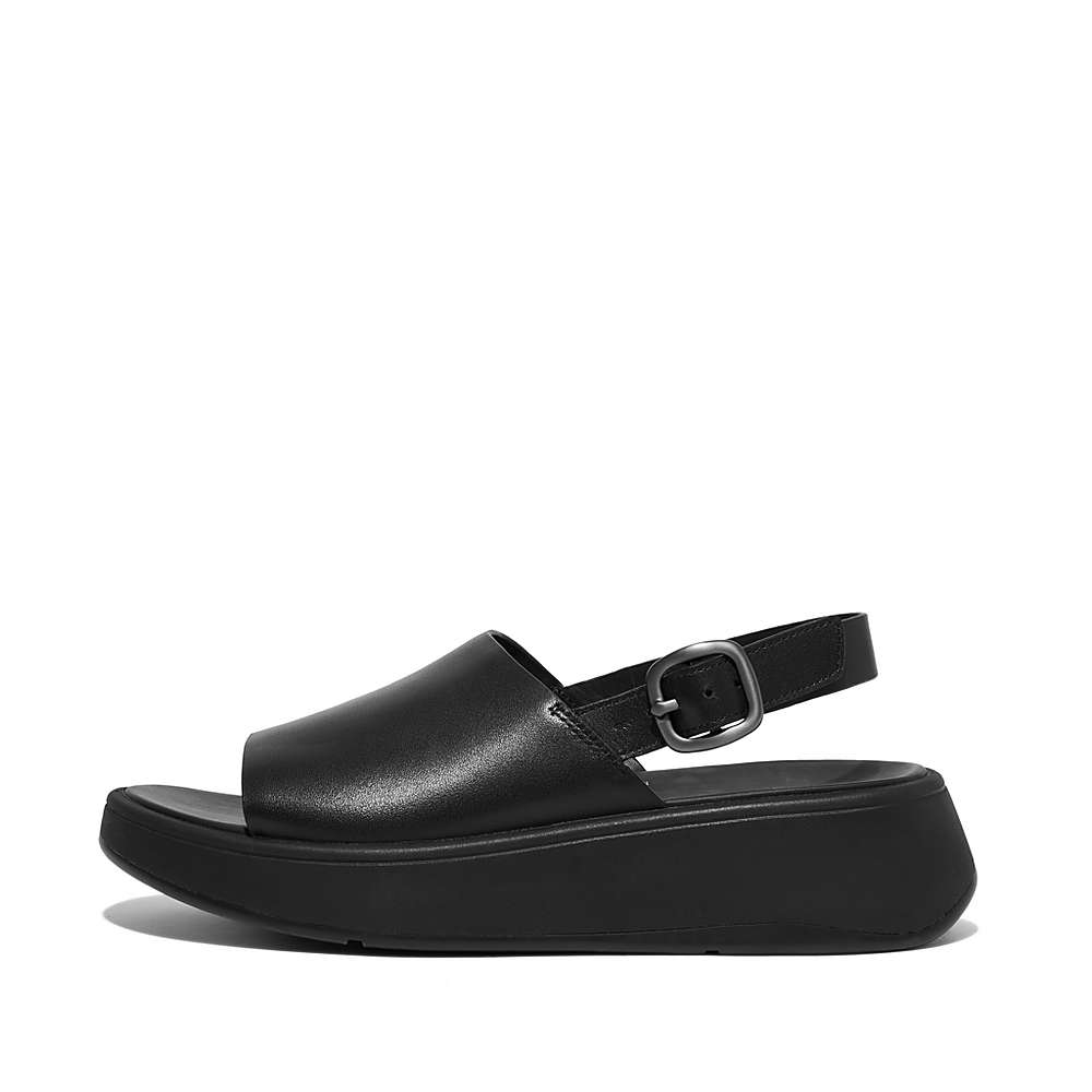 Sandalias Fitflop F-MODE Leather Flatform Back-Strap Mujer Negras | Chile-90378