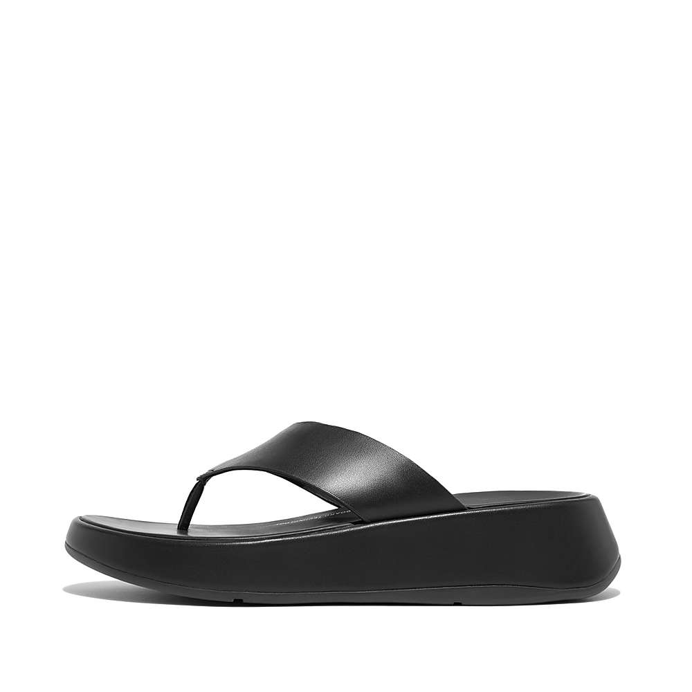 Sandalias Fitflop F-MODE Luxe Leather Flatform Toe-Post Mujer Negras | Chile-09421