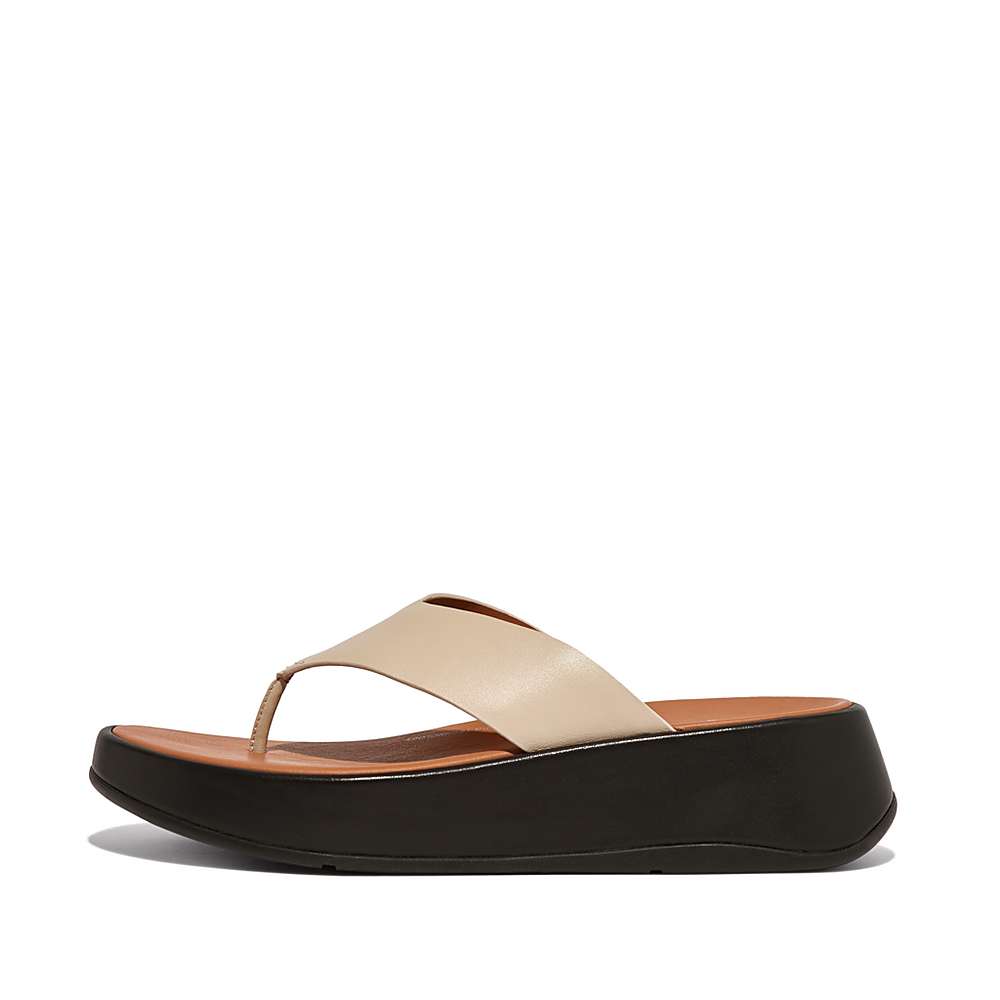 Sandalias Fitflop F-MODE Luxe Leather Flatform Toe-Post Mujer Beige Negras | Chile-76520