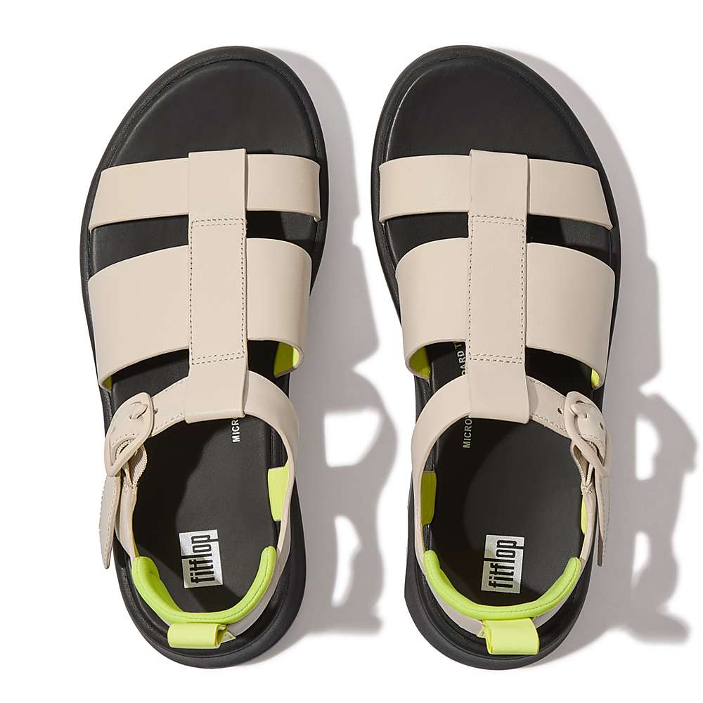 Sandalias Fitflop F-MODE Neon-Pop Leather Flatform Fisherman Mujer Gris Amarillo | Chile-71382