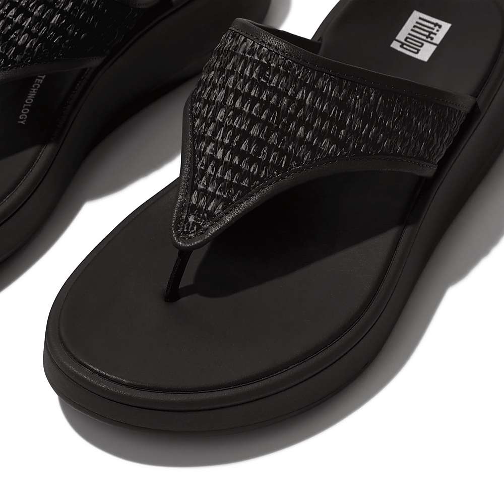 Sandalias Fitflop F-MODE Woven Flatform Toe-Post Mujer Negras | Chile-32170