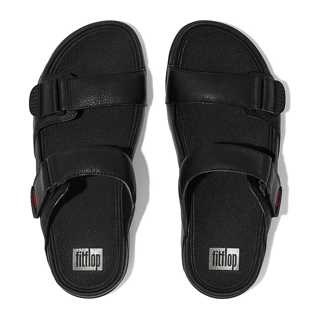 Sandalias Fitflop GOGH MOC Adjustable Leather Slides Hombre Negras | Chile-28361