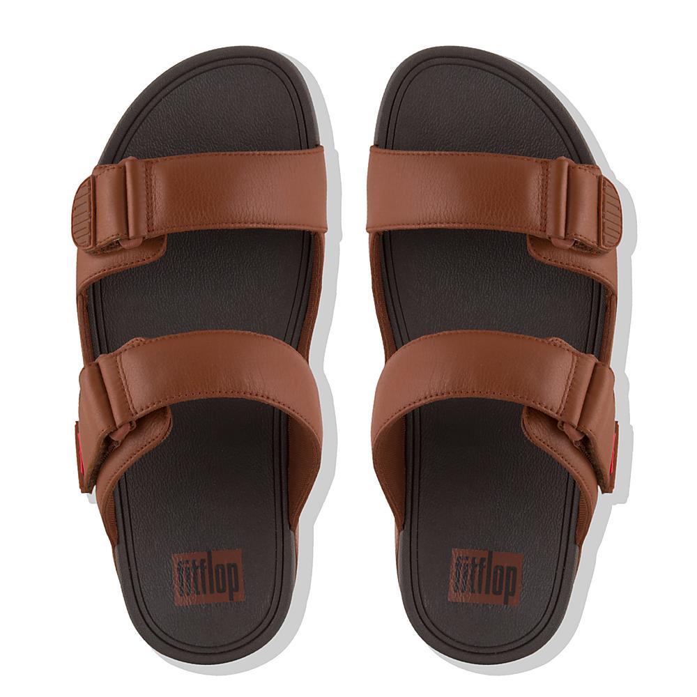 Sandalias Fitflop GOGH MOC Adjustable Leather Slides Hombre Marrones Oscuro | Chile-29453