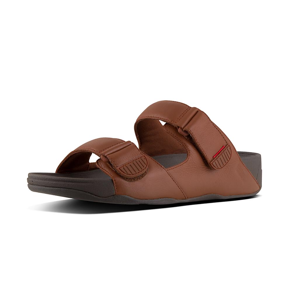 Sandalias Fitflop GOGH MOC Adjustable Leather Slides Hombre Marrones Oscuro | Chile-29453