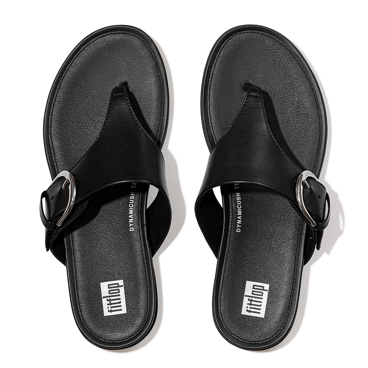 Sandalias Fitflop GRACIE Buckle Leather Toe-Post Mujer Negras | Chile-40218