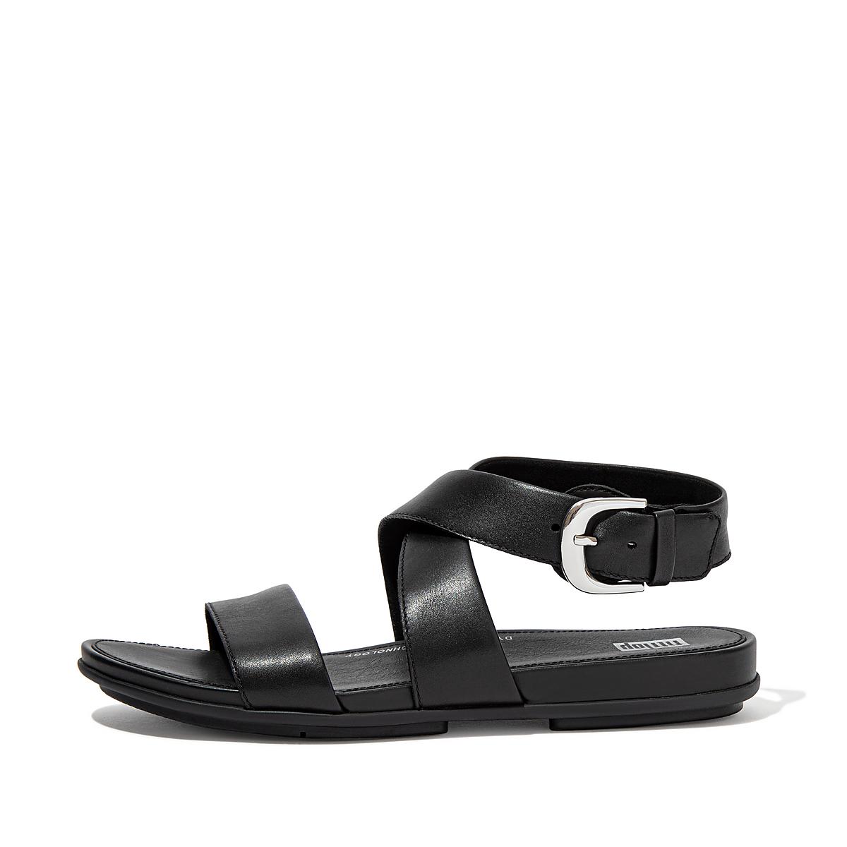 Sandalias Fitflop GRACIE Buckle Leather Ankle-Strap Mujer Negras | Chile-45273