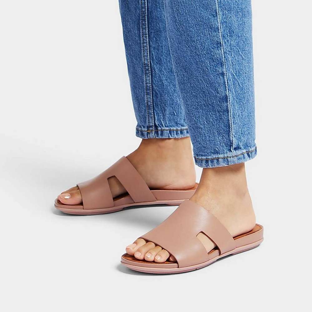 Sandalias Fitflop GRACIE Leather Slides With Toe-Post Mujer Beige | Chile-71695