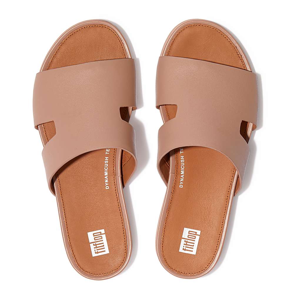 Sandalias Fitflop GRACIE Leather Slides With Toe-Post Mujer Beige | Chile-71695