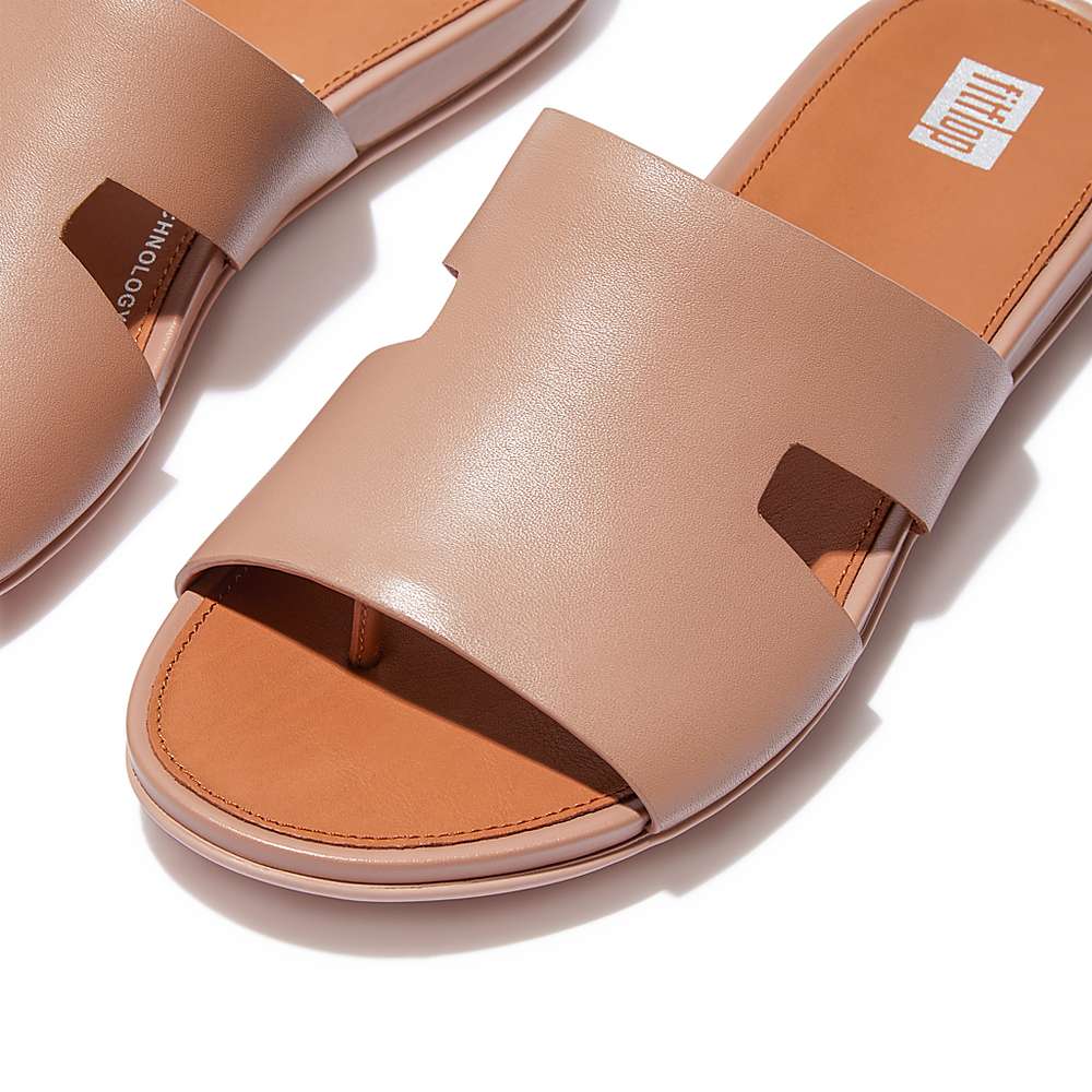 Sandalias Fitflop GRACIE Leather Slides With Toe-Post Mujer Beige | Chile-71695