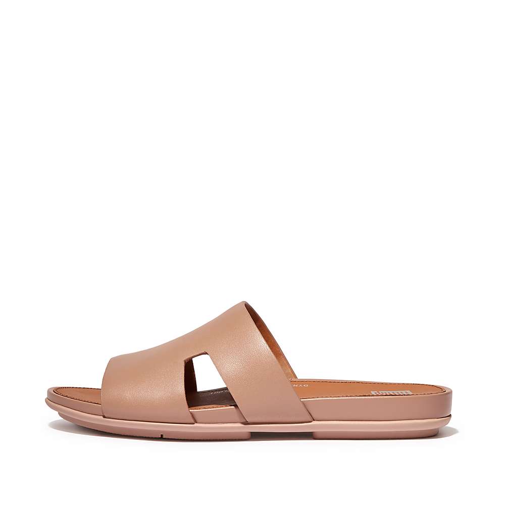 Sandalias Fitflop GRACIE Leather Slides With Toe-Post Mujer Beige | Chile-71695