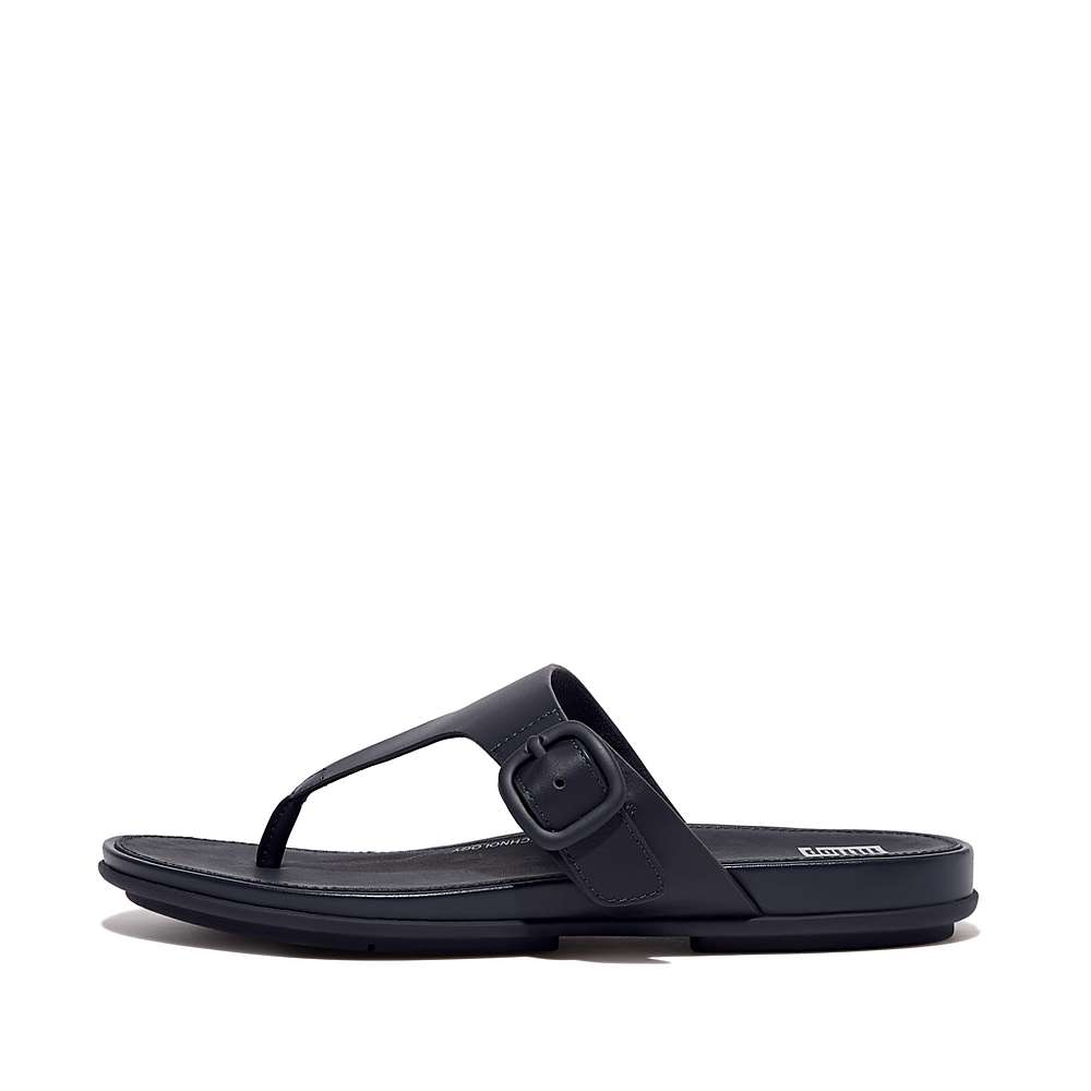 Sandalias Fitflop GRACIE Matt-Buckle Leather Toe-Post Mujer Azul Marino | Chile-35876