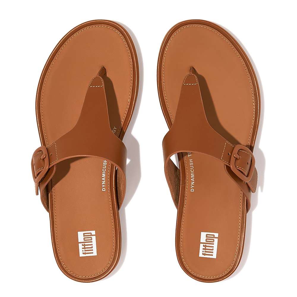 Sandalias Fitflop GRACIE Matt-Buckle Leather Toe-Post Mujer Marrones | Chile-76135