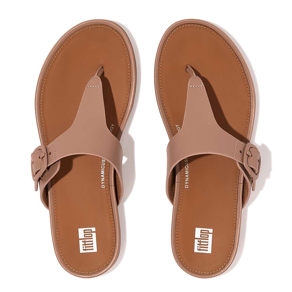 Sandalias Fitflop GRACIE Matt-Buckle Leather Toe-Post Mujer Beige | Chile-93740