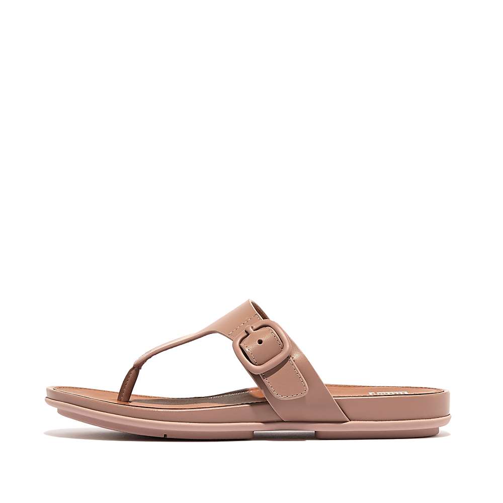 Sandalias Fitflop GRACIE Matt-Buckle Leather Toe-Post Mujer Beige | Chile-93740