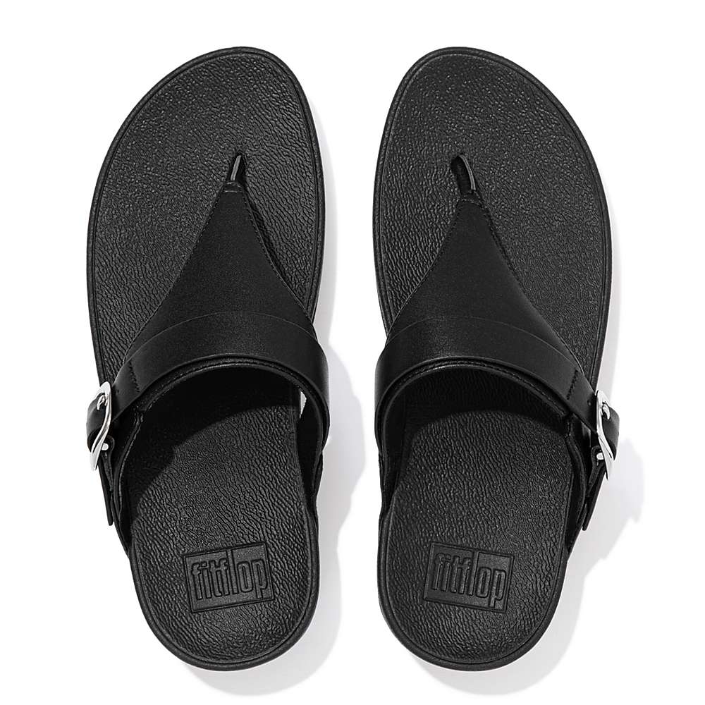 Sandalias Fitflop LULU Adjustable Leather Toe-Posts Mujer Negras | Chile-38657