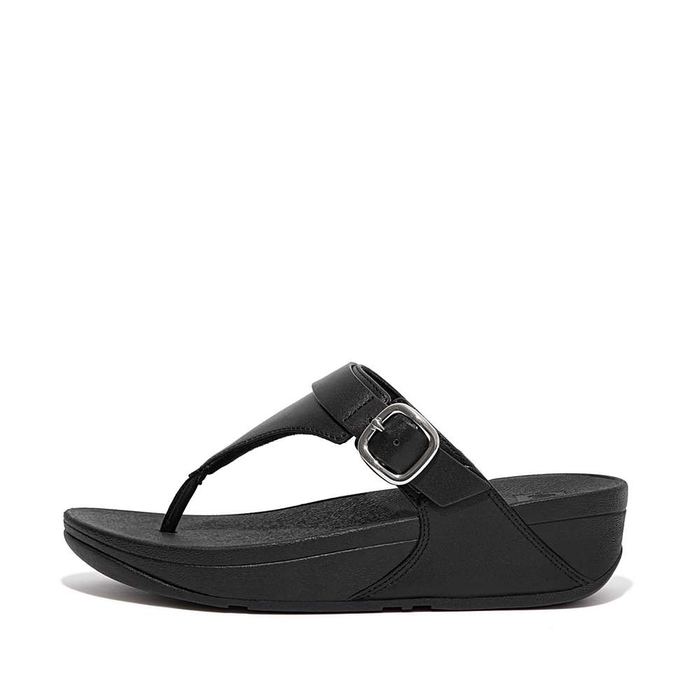 Sandalias Fitflop LULU Adjustable Leather Toe-Posts Mujer Negras | Chile-38657