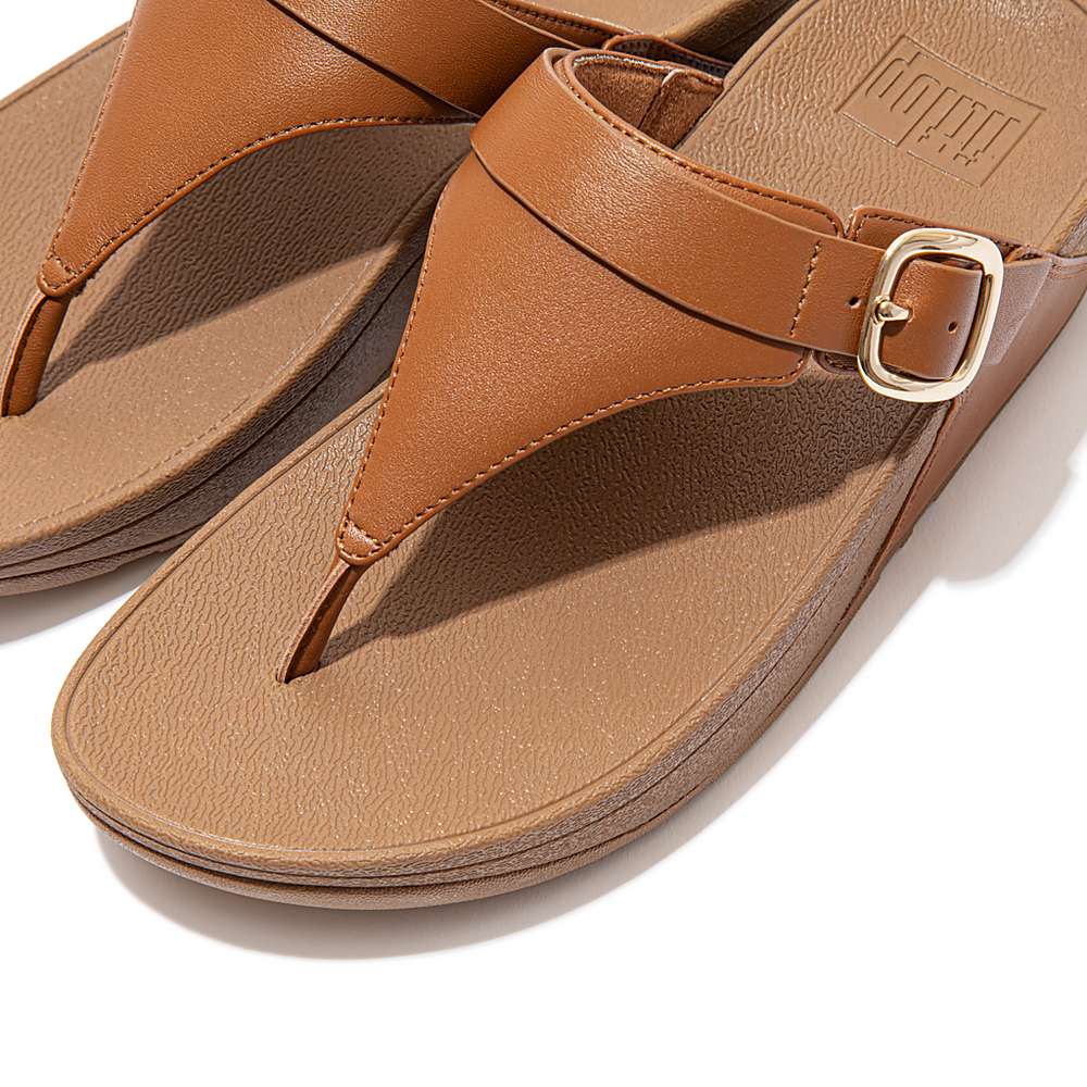 Sandalias Fitflop LULU Adjustable Leather Toe-Posts Mujer Marrones Claro | Chile-50961