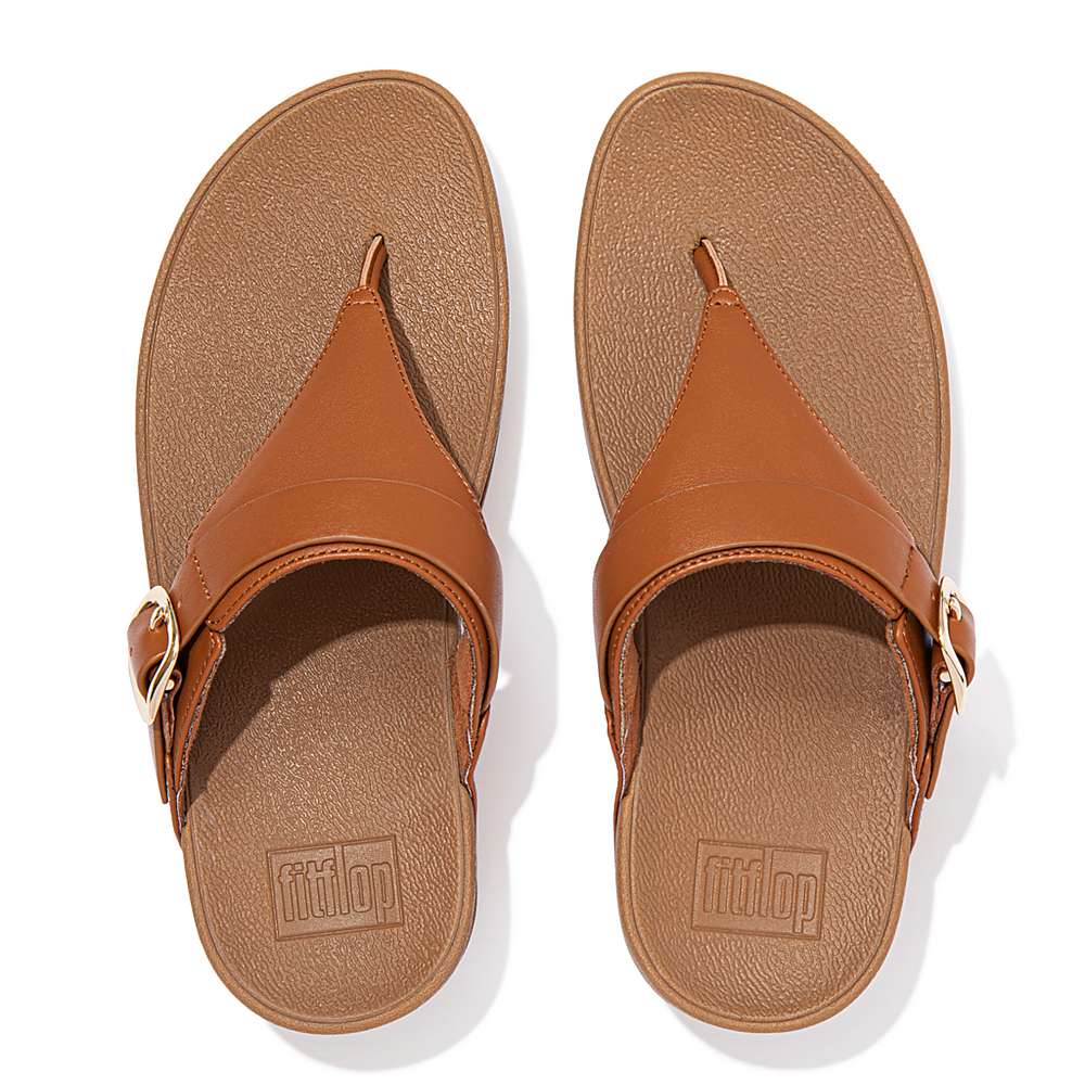 Sandalias Fitflop LULU Adjustable Leather Toe-Posts Mujer Marrones Claro | Chile-50961