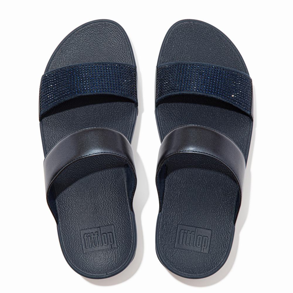 Sandalias Fitflop LULU Crystal Slides Mujer Azul Marino | Chile-25138