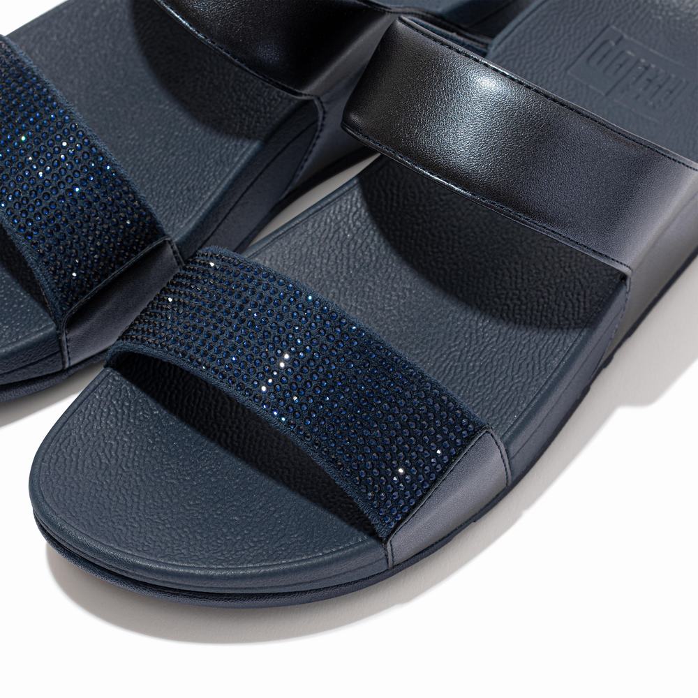 Sandalias Fitflop LULU Crystal Slides Mujer Azul Marino | Chile-25138