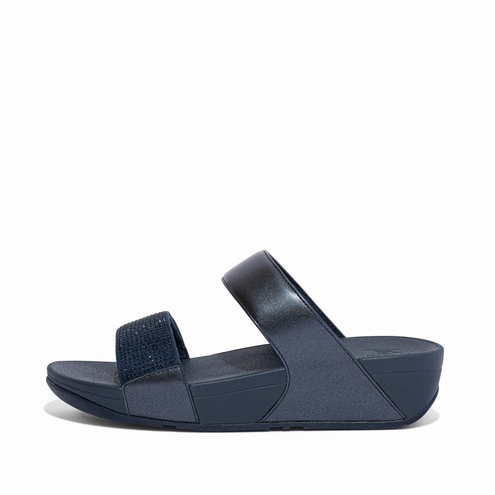 Sandalias Fitflop LULU Crystal Slides Mujer Azul Marino | Chile-25138