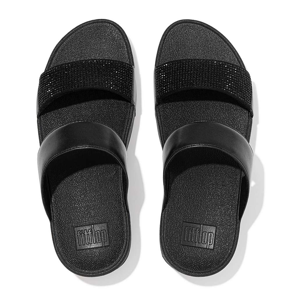 Sandalias Fitflop LULU Crystal Slides Mujer Negras | Chile-67891