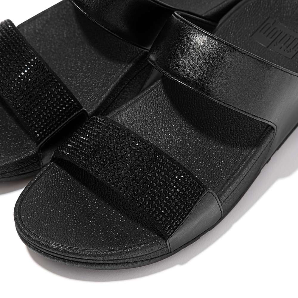 Sandalias Fitflop LULU Crystal Slides Mujer Negras | Chile-67891