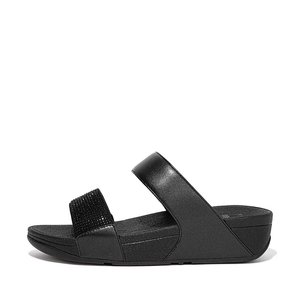 Sandalias Fitflop LULU Crystal Slides Mujer Negras | Chile-67891