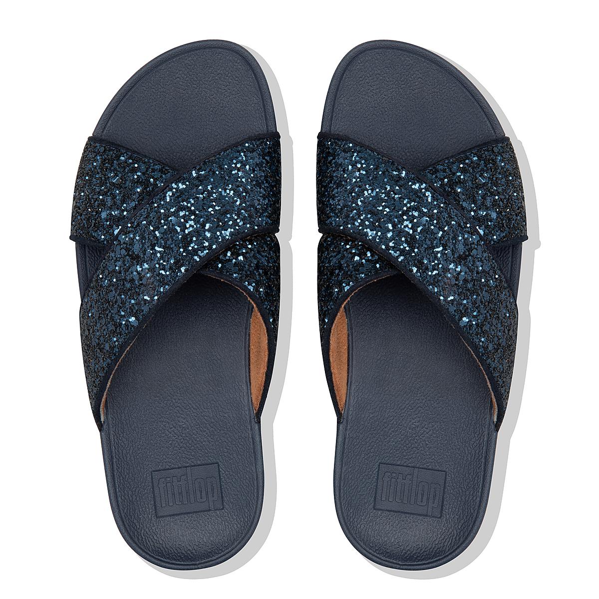 Sandalias Fitflop LULU Glitter Cross Slides Mujer Azul Marino | Chile-61509